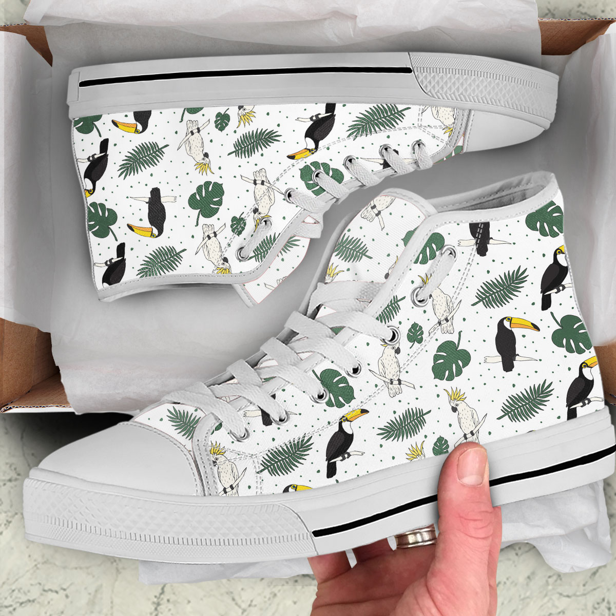 Tropical Toucan On White Background High Top Shoes
