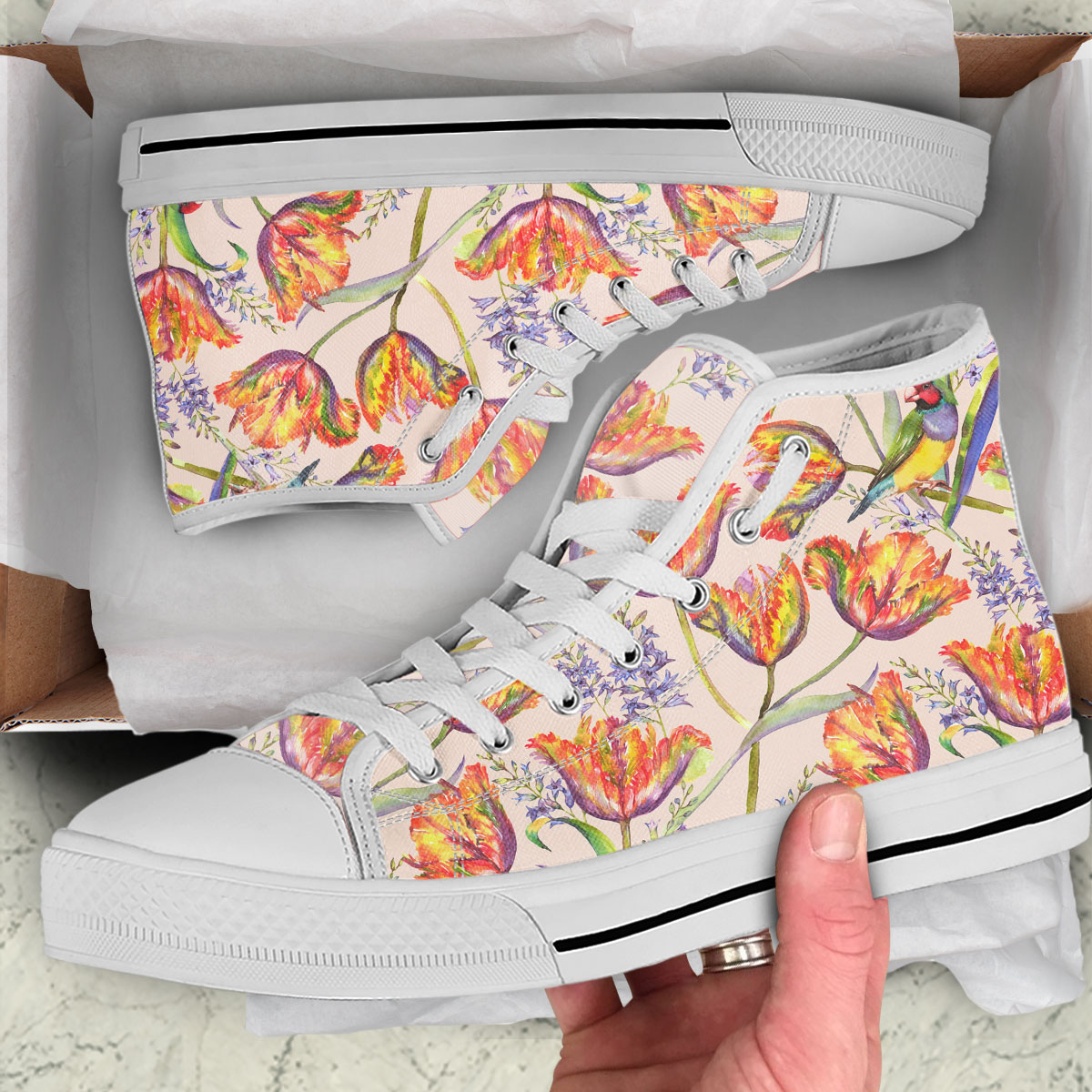 Tulips Floral Gouldian Finch High Top Shoes