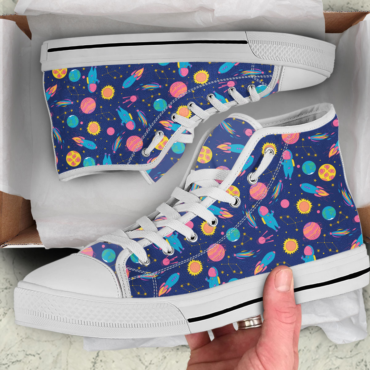 Watercolor Astronaut High Top Shoes