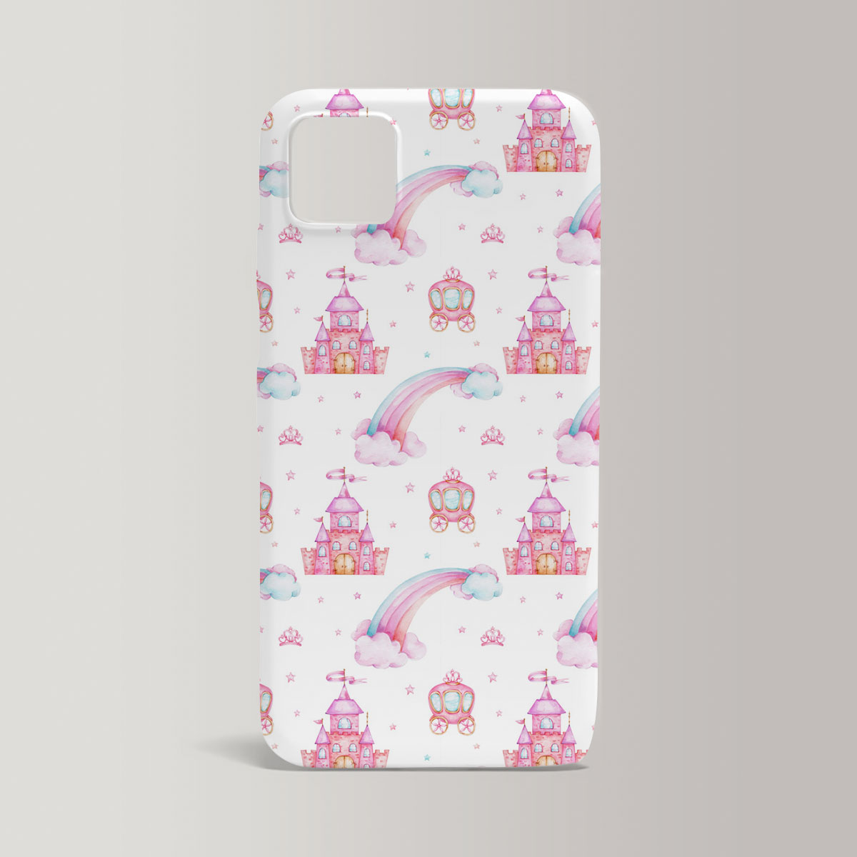 Seamless Pattern With Rainbow, Carriage And Castle Iphone Case