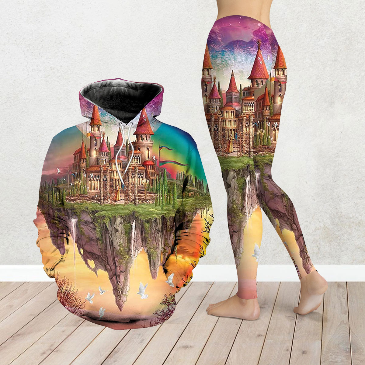 3D Magic Rainbow Castle Legging Hoodie Set