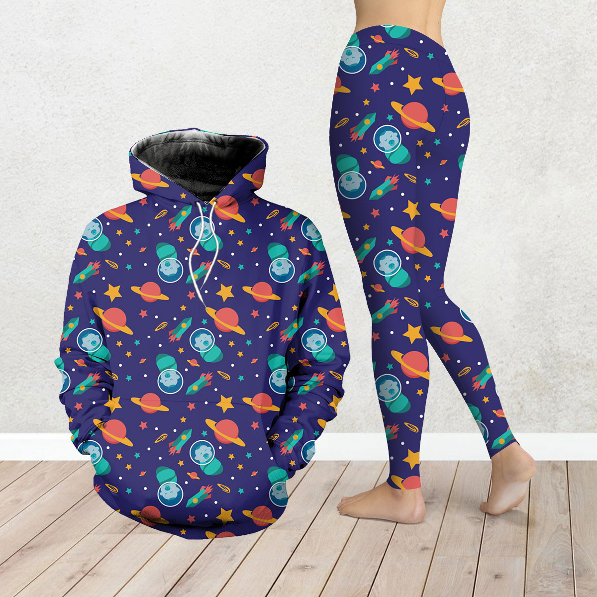 Galaxy Background With Baby Astronauts Legging Hoodie Set