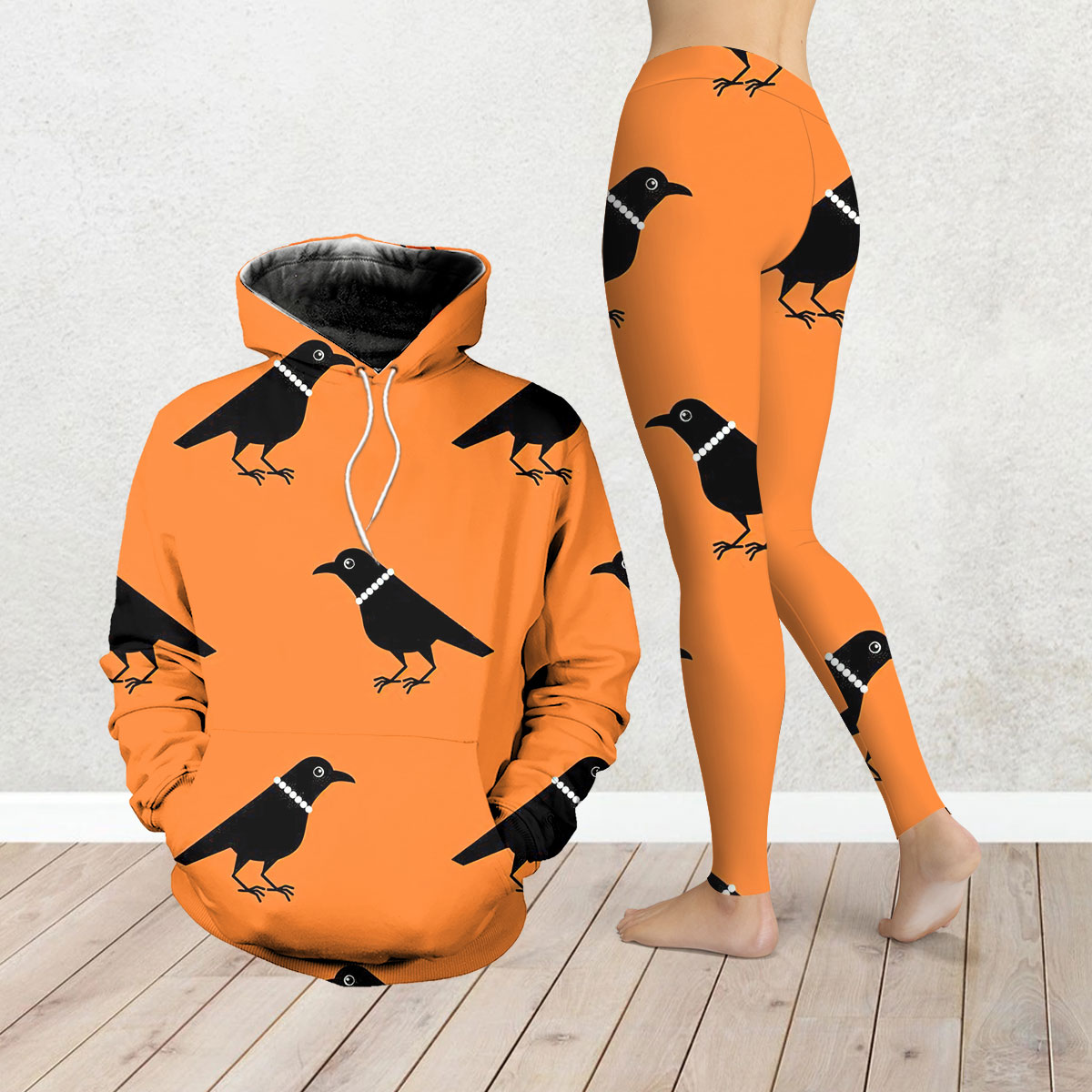 Lady Crow Orange Background Legging Hoodie Set