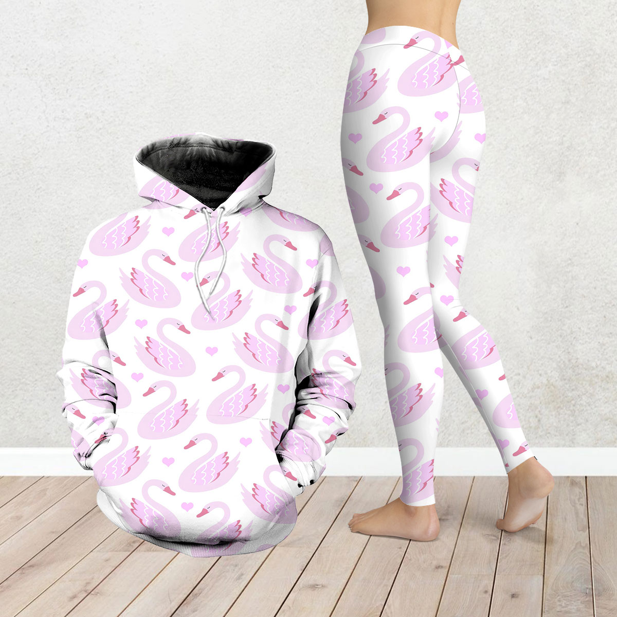 Lovely Pink Swan Legging Hoodie Set