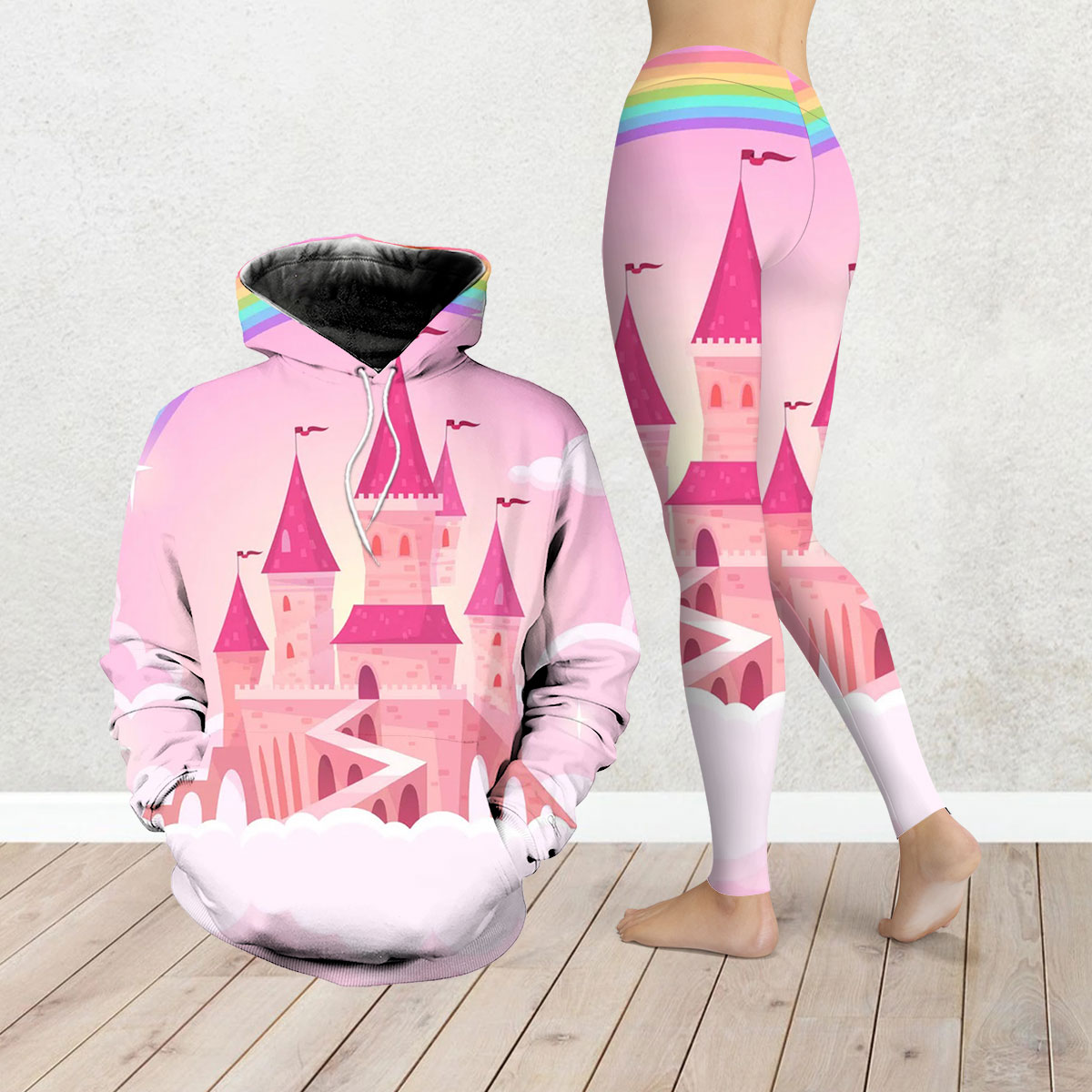 Magic Pink Rainbow Castel Legging Hoodie Set