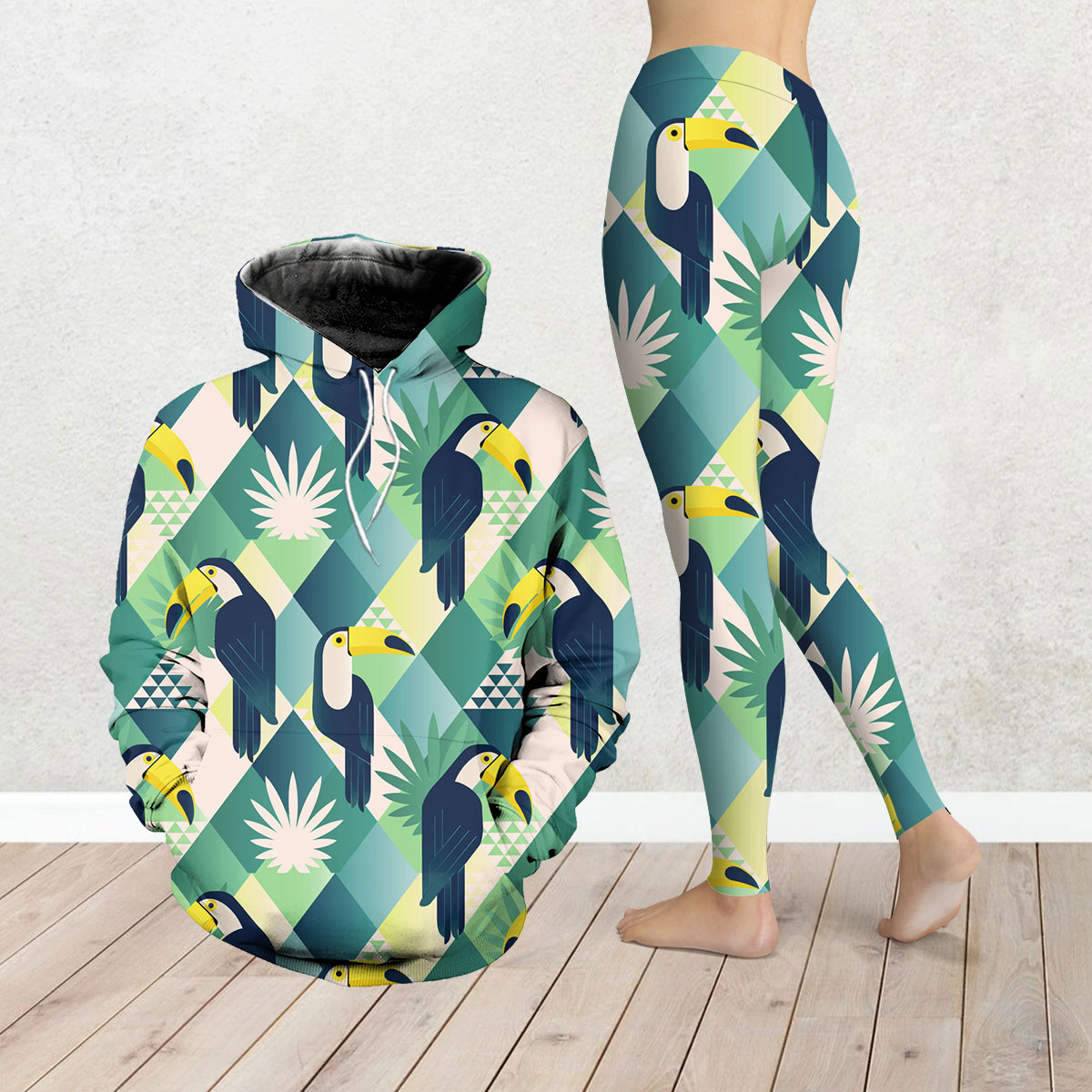 Tropical Exotic Green Toucan Legging Hoodie Set