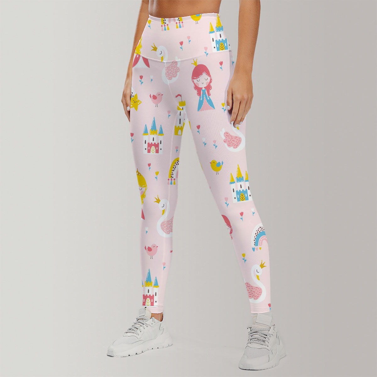 Princess With Swan Castle Rainbow And Flowers Legging