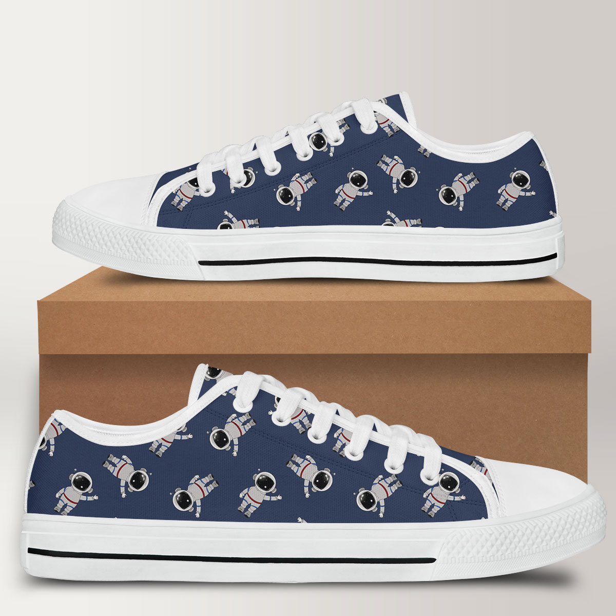 Astronaut On Blue Background Low Top Shoes