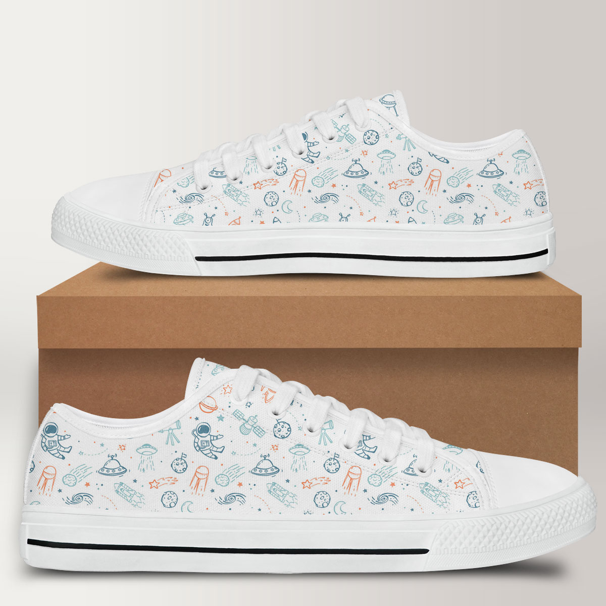 Astronaut Patterns Illustrations Low Top Shoes