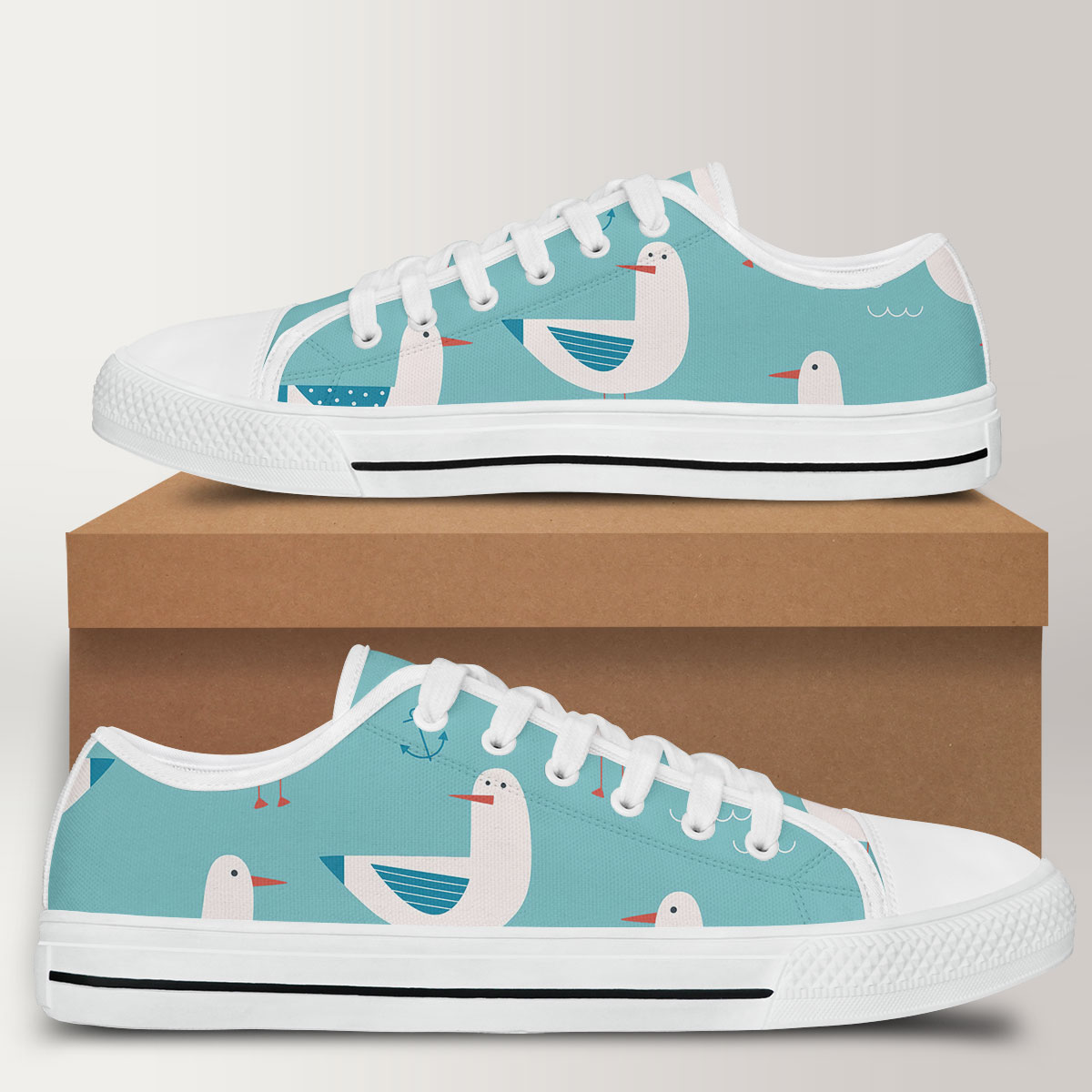 Blue Cartoon Seagull Low Top Shoes