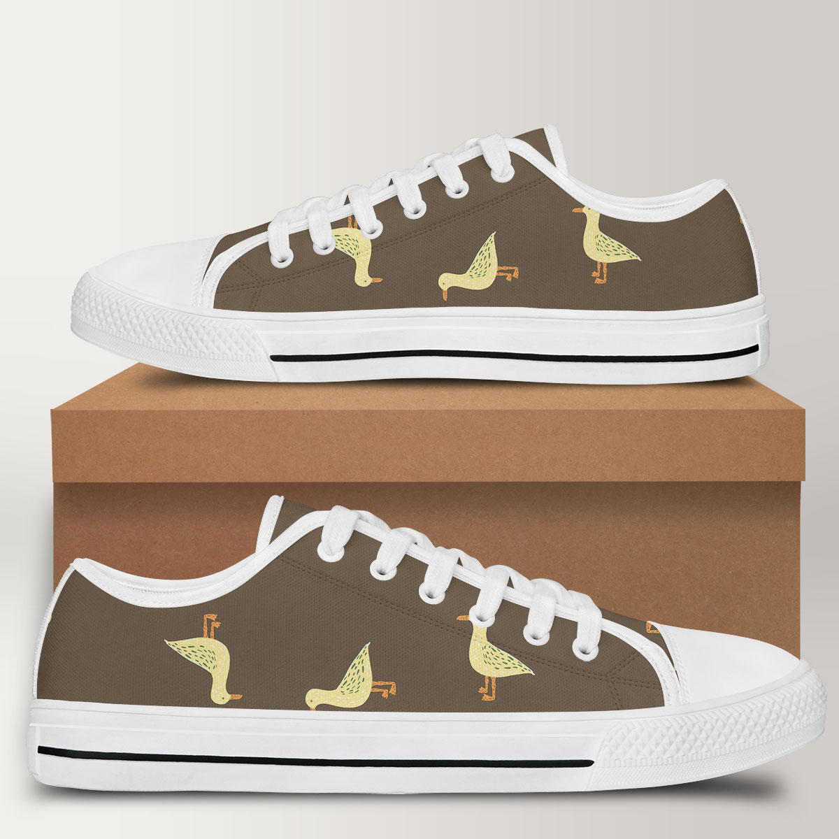 Brown Background Monogram Seagull Low Top Shoes