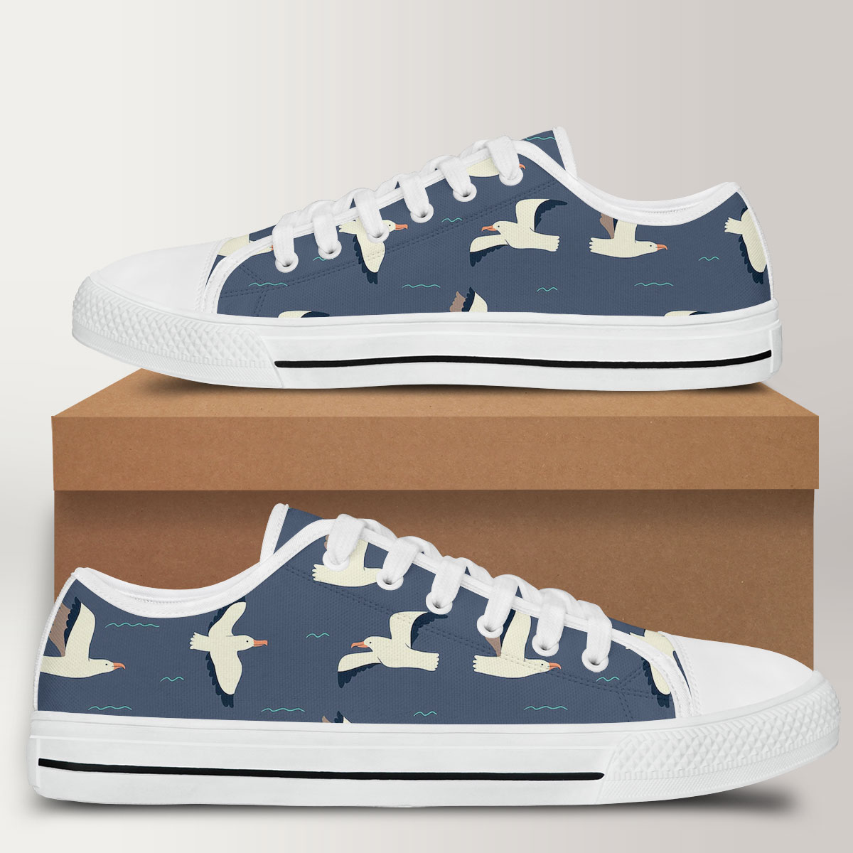Cartoon Flying Seagull Low Top Shoes