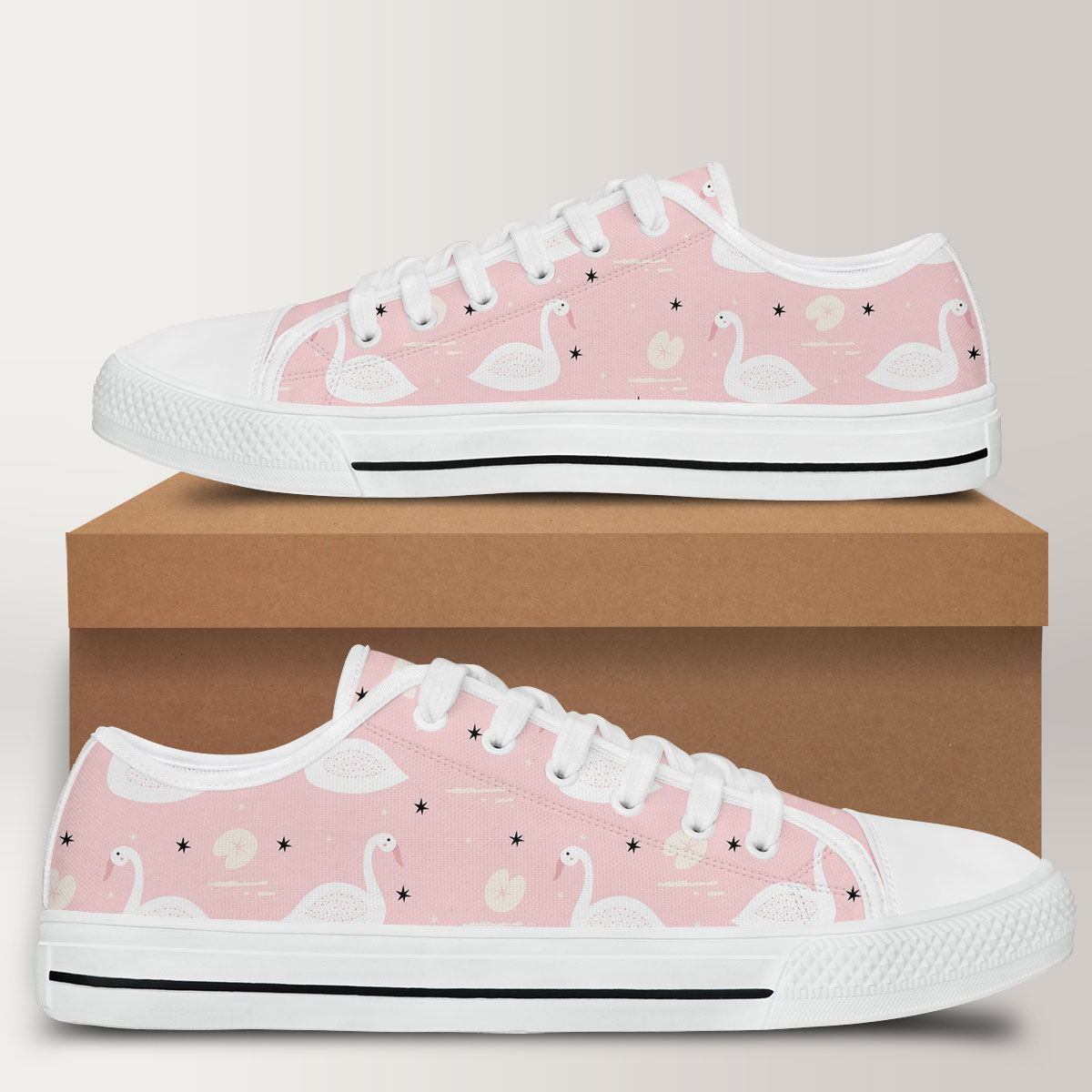 Cartoon Pink Swan Low Top Shoes