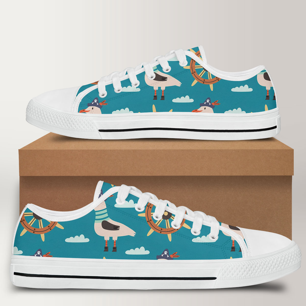 Cartoon Pirate Seagull Low Top Shoes