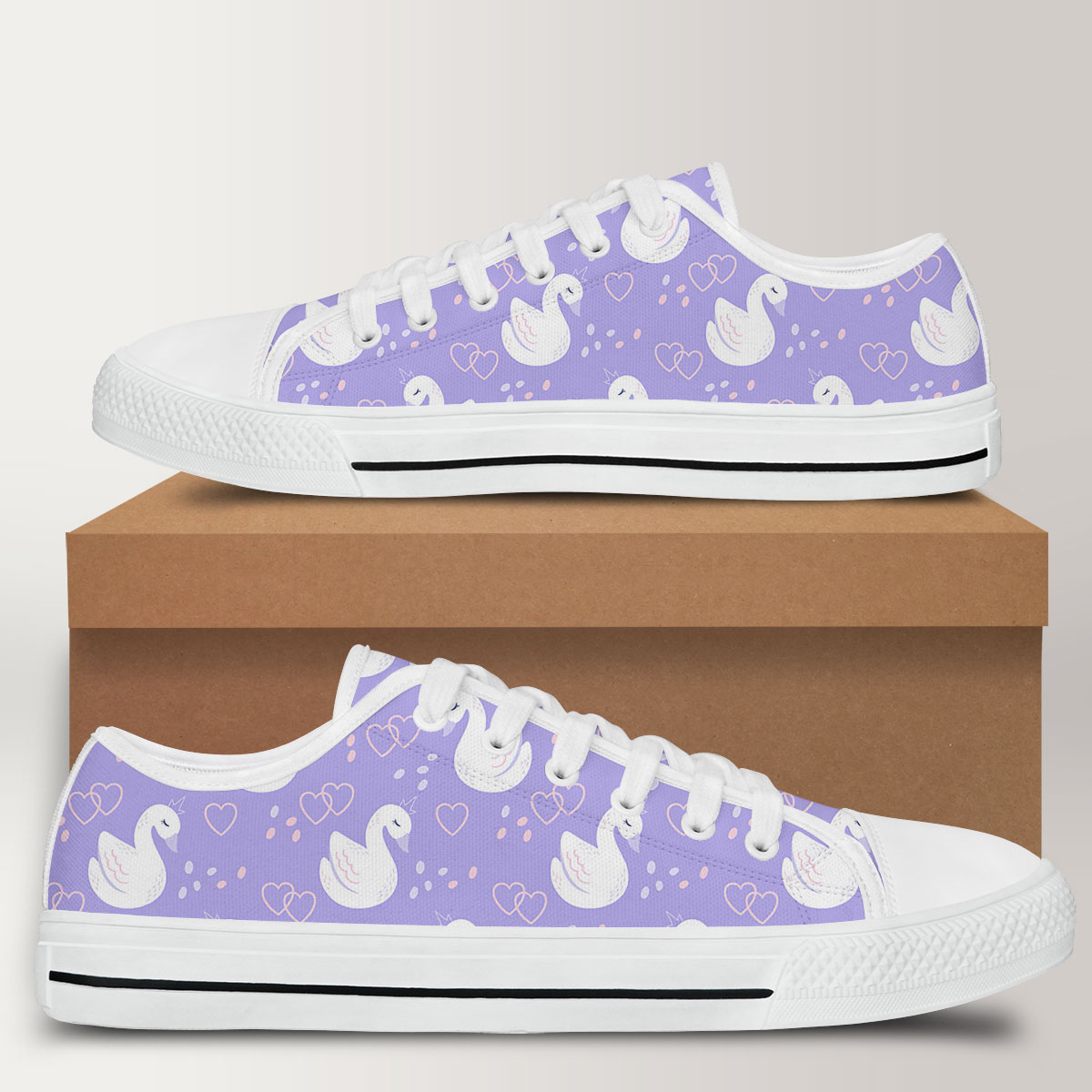 Cartoon Swan Purple Background Low Top Shoes