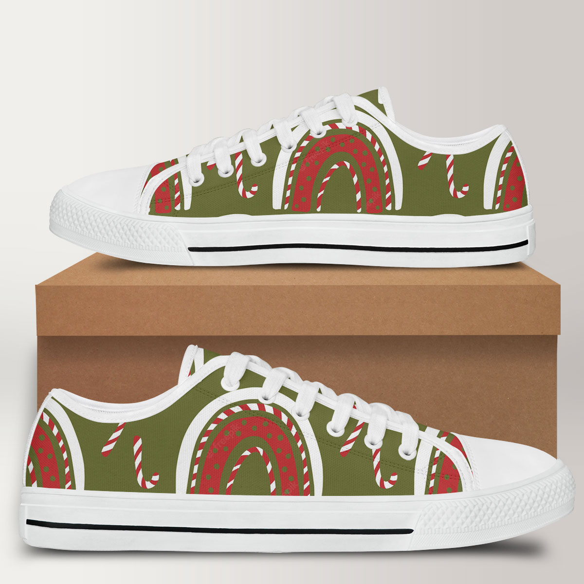 Christmas Rainbow Seamless Pattern Low Top Shoes