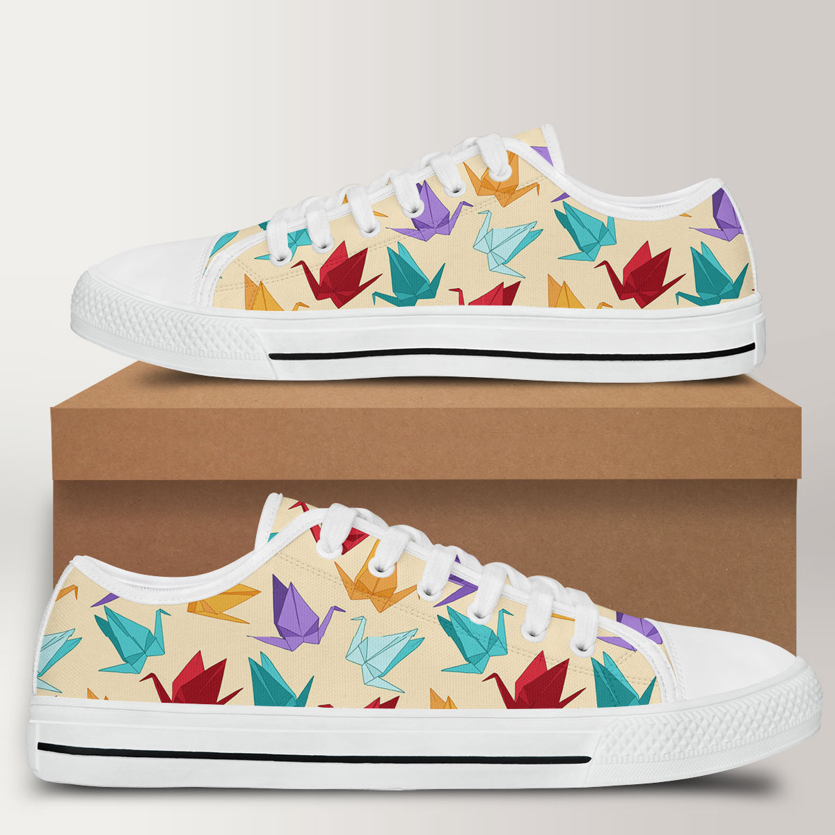 Colorful Origami Crane Low Top Shoes