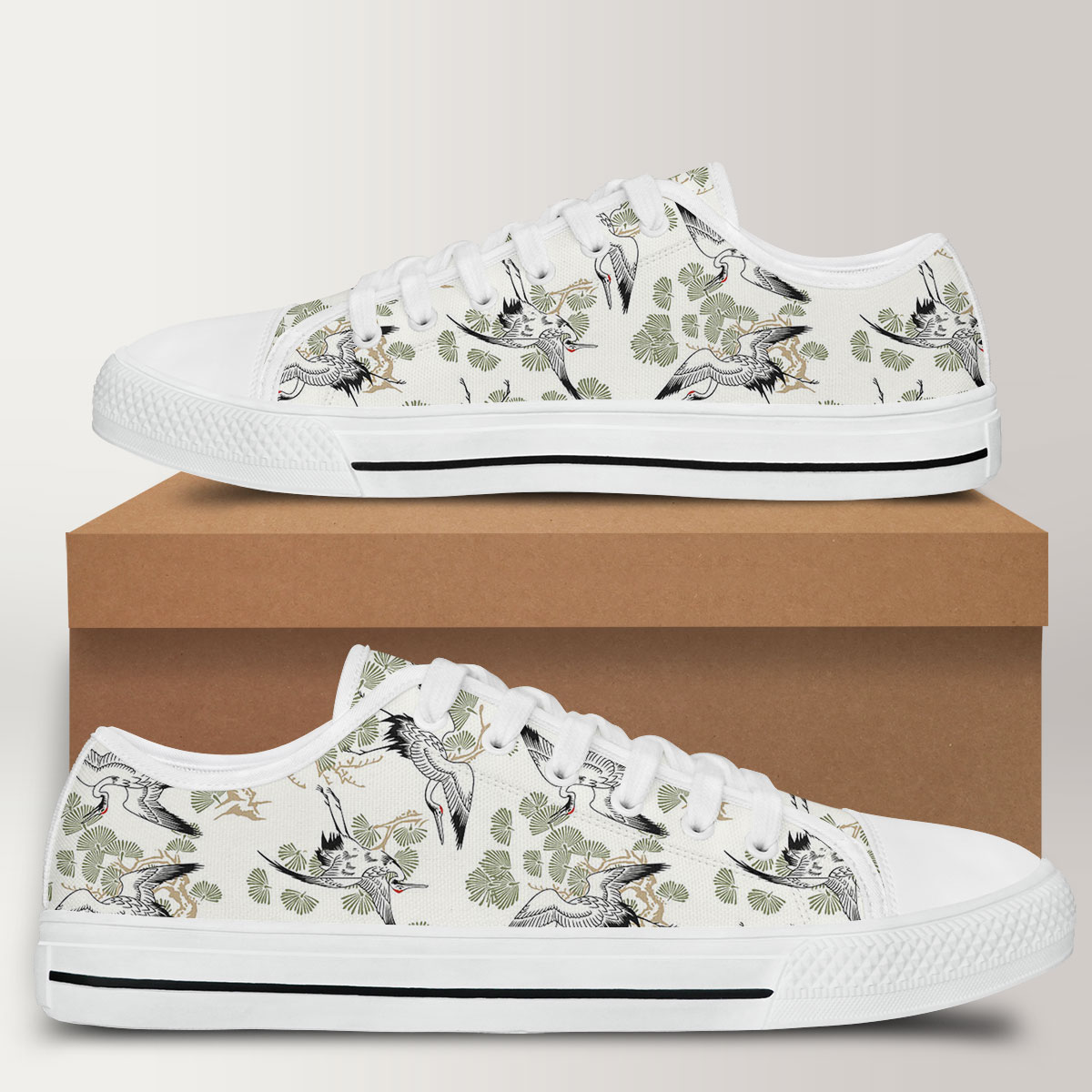 Crane On Branches Monogram Low Top Shoes