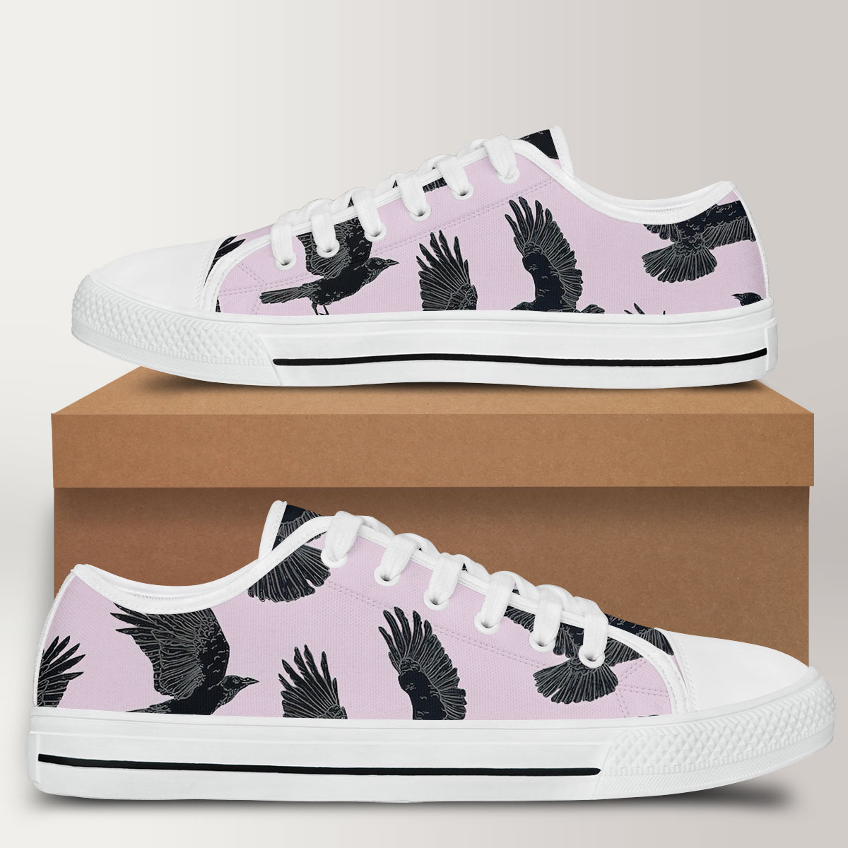 Flying Raven Art Low Top Shoes