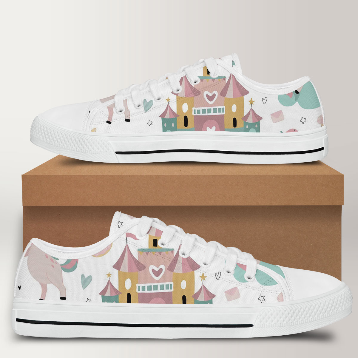Funny Unicorn With Rainbow Castle Low Top Shoes