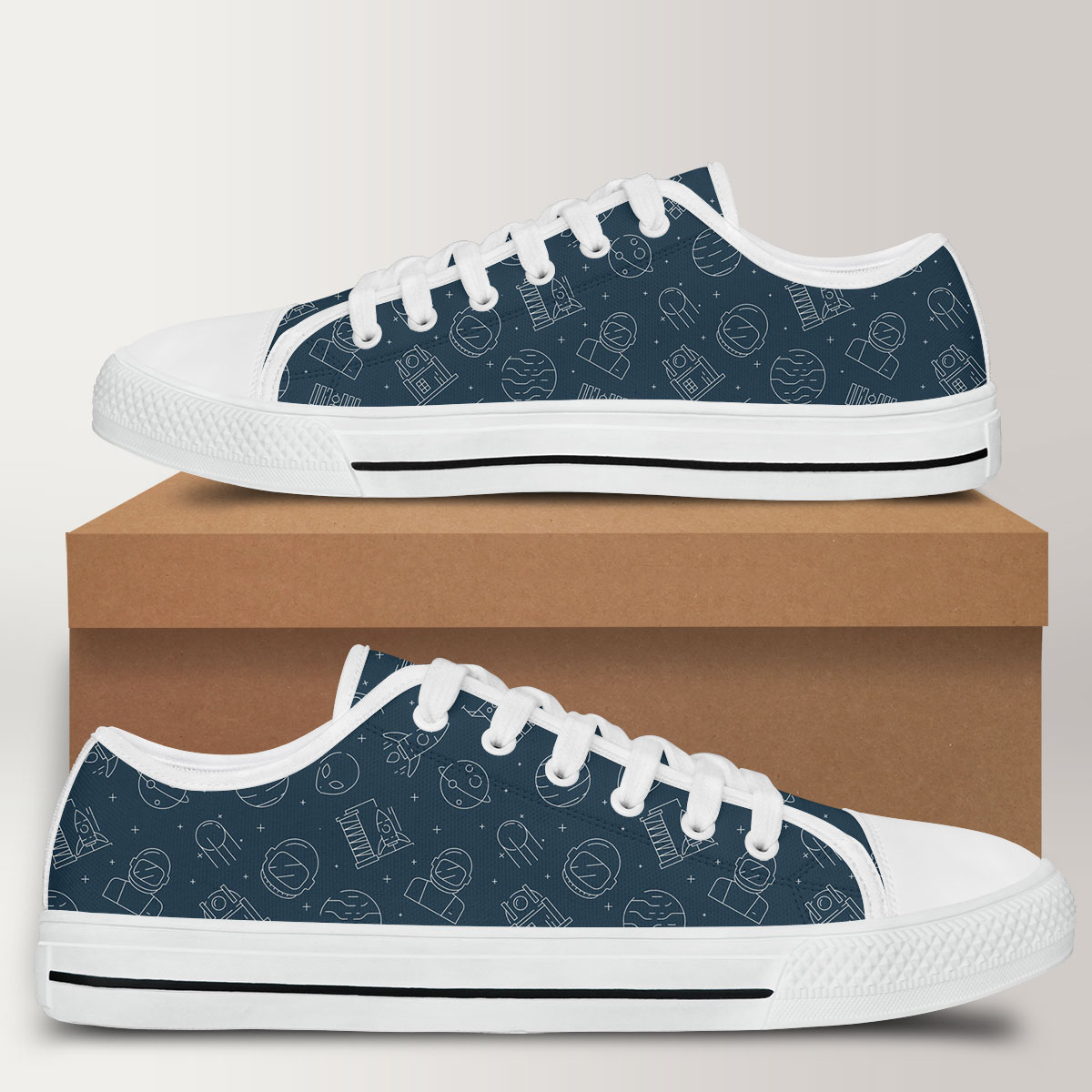 Futuristic Universe Background With Astronaut Low Top Shoes