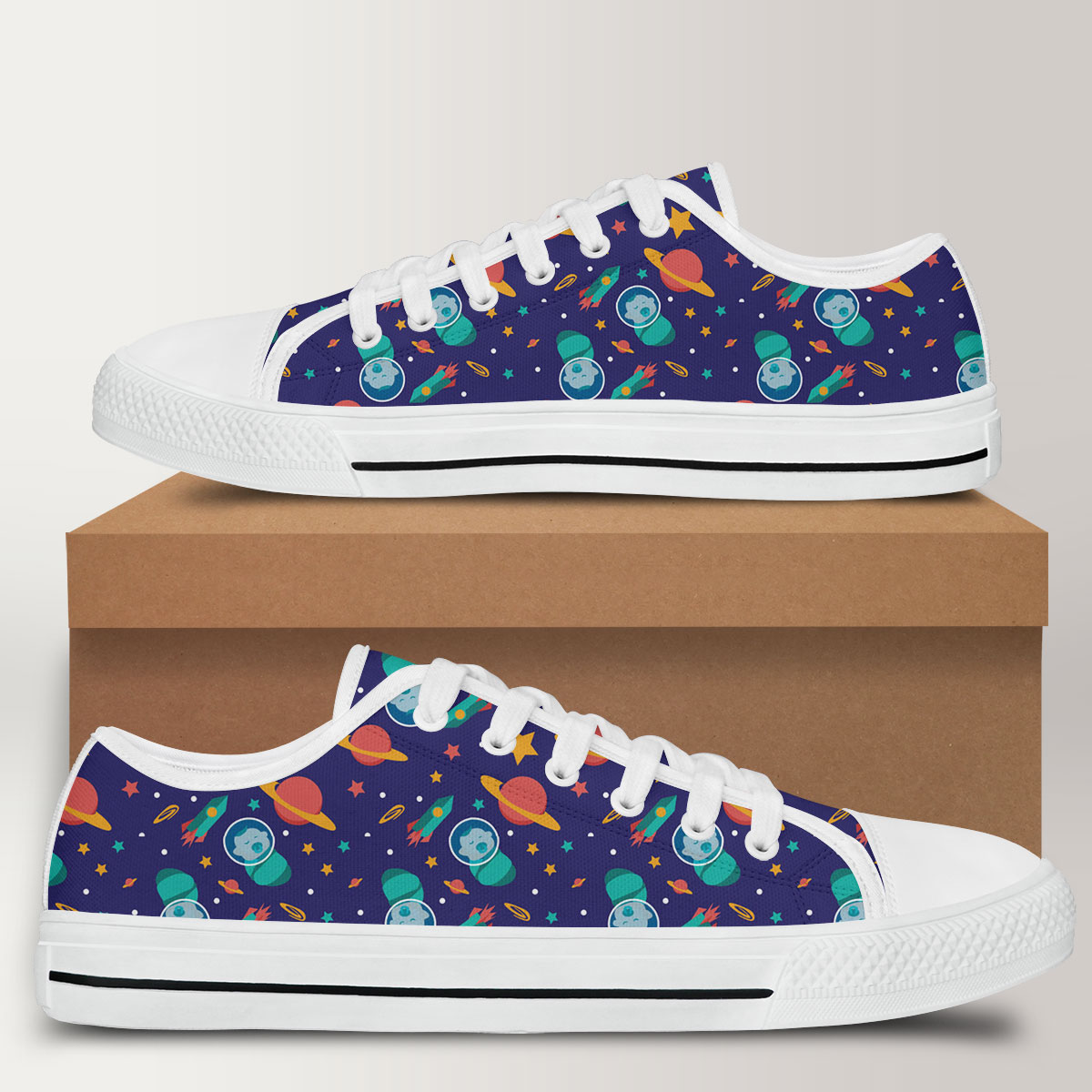 Galaxy Background With Baby Astronauts Low Top Shoes