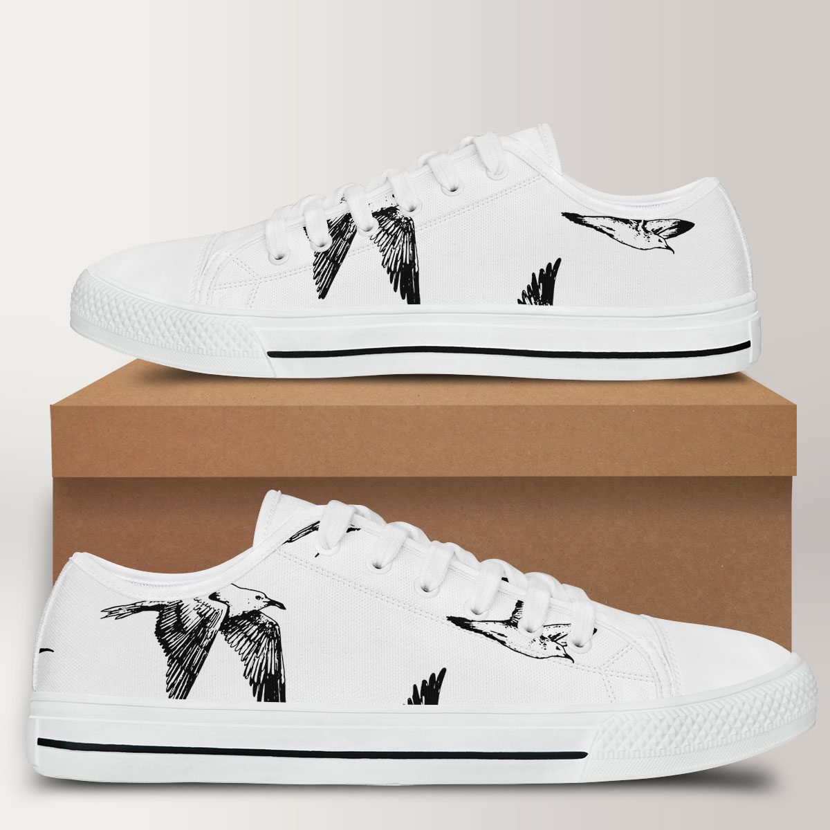 Hand Draw Seagull Art Low Top Shoes