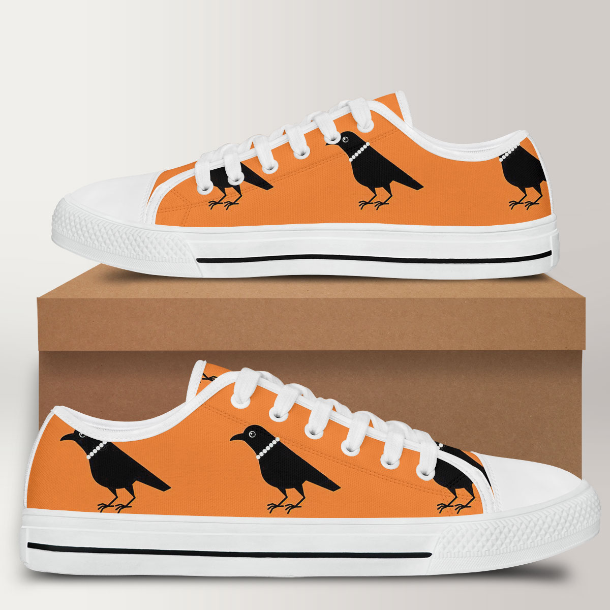 Lady Crow Orange Background Low Top Shoes