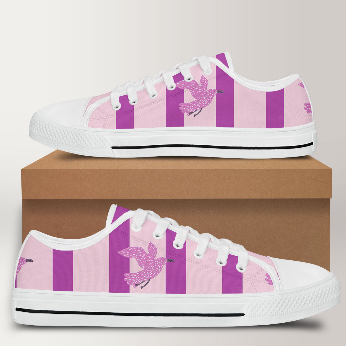 Pink Background Seagull Low Top Shoes