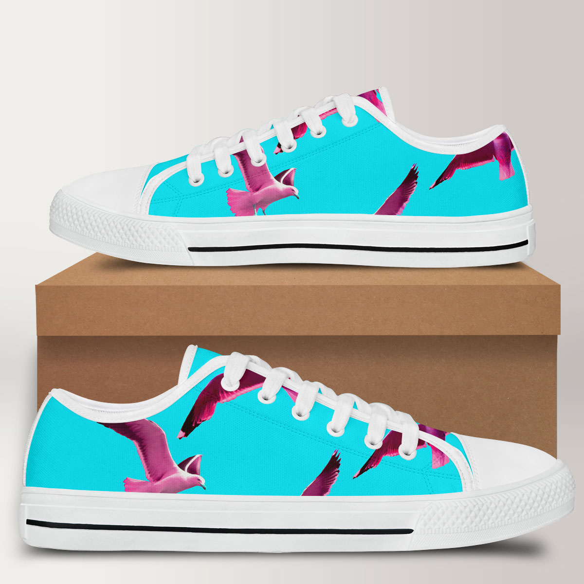 Pink Seagull Flying Low Top Shoes