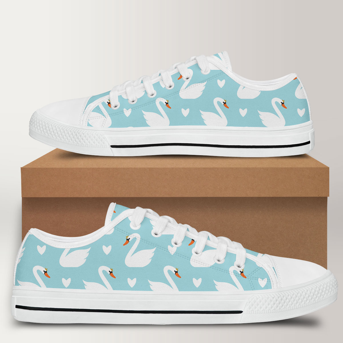 Royal White Swan Low Top Shoes