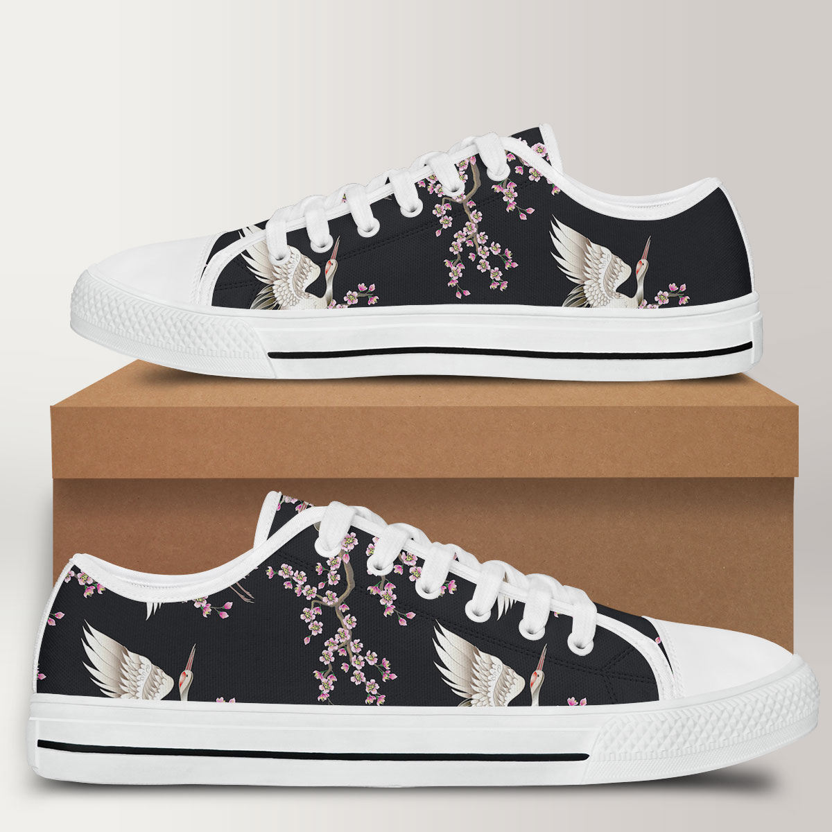 Sakura Flower Crane Low Top Shoes