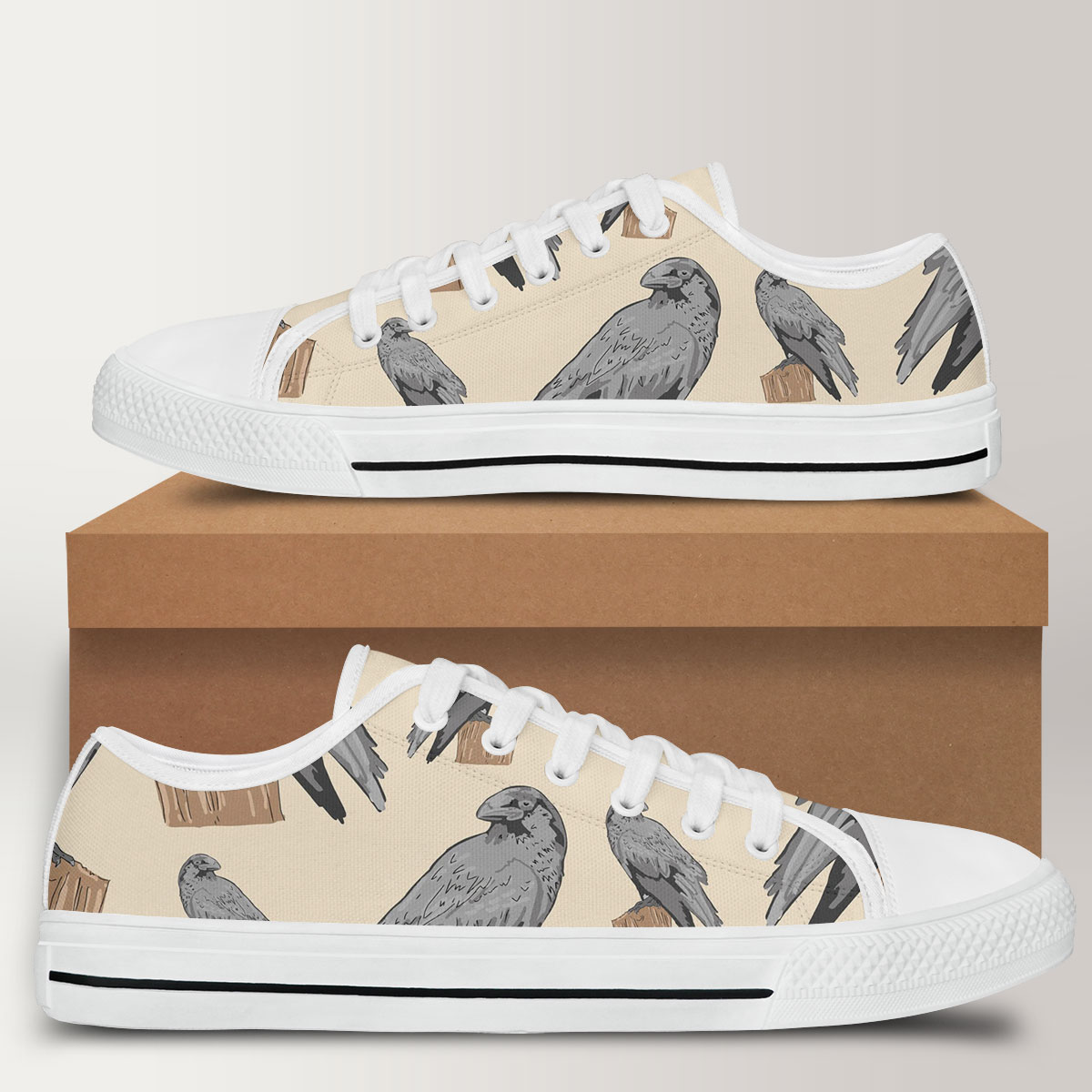 Standing Gray Crow Low Top Shoes