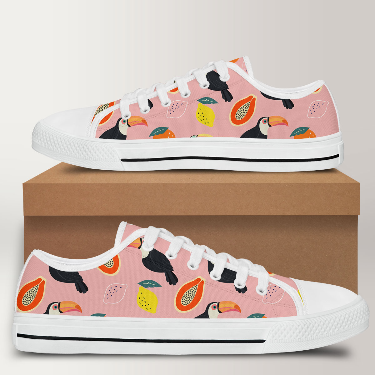 Toucan Tropical Pink Fruits Low Top Shoes