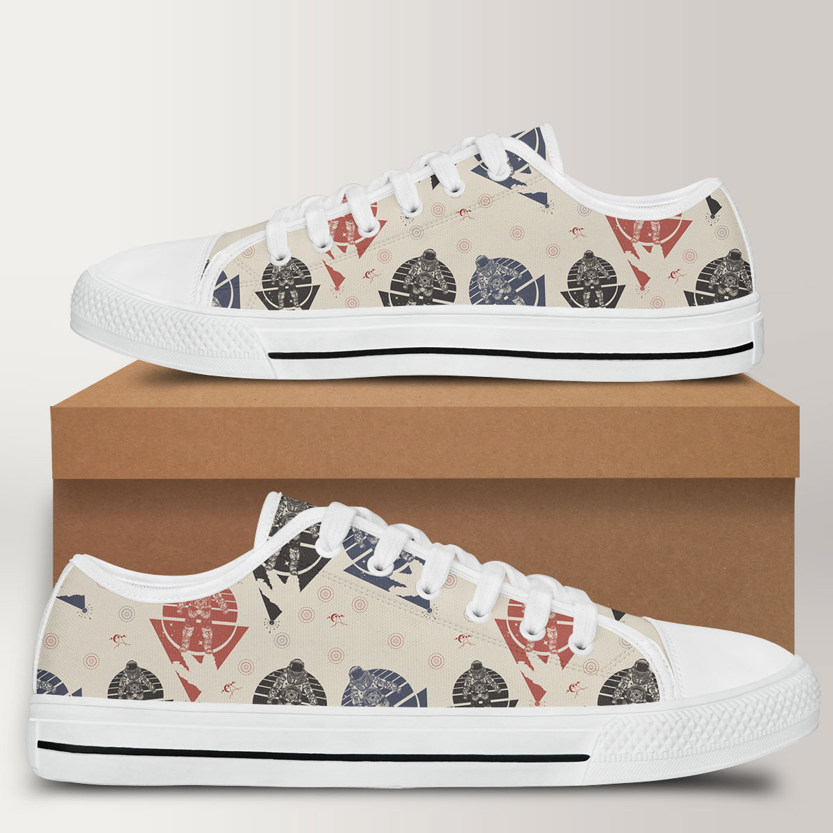 Vintage Astronaut On Beige Background Low Top Shoes