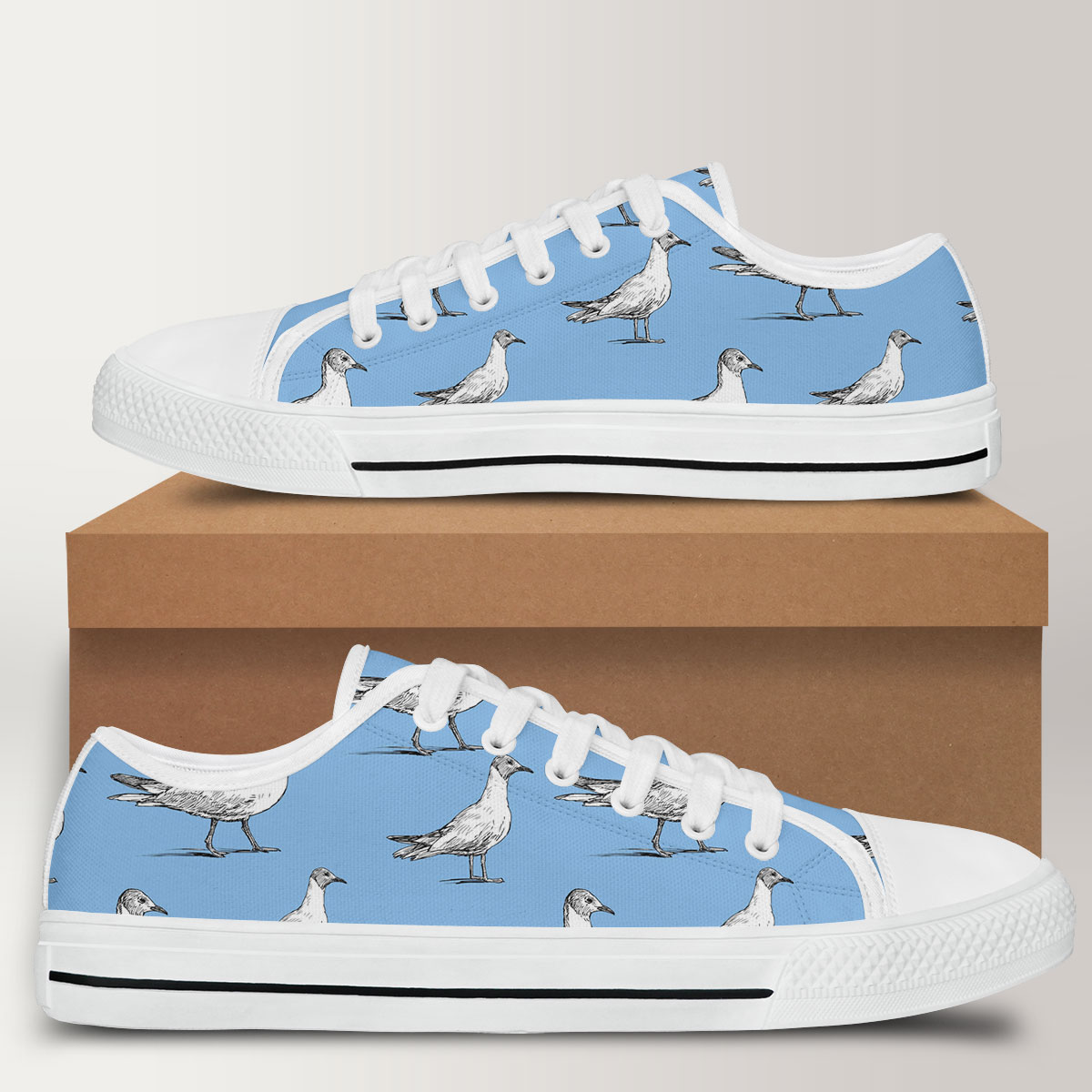 White Seagull Art Low Top Shoes