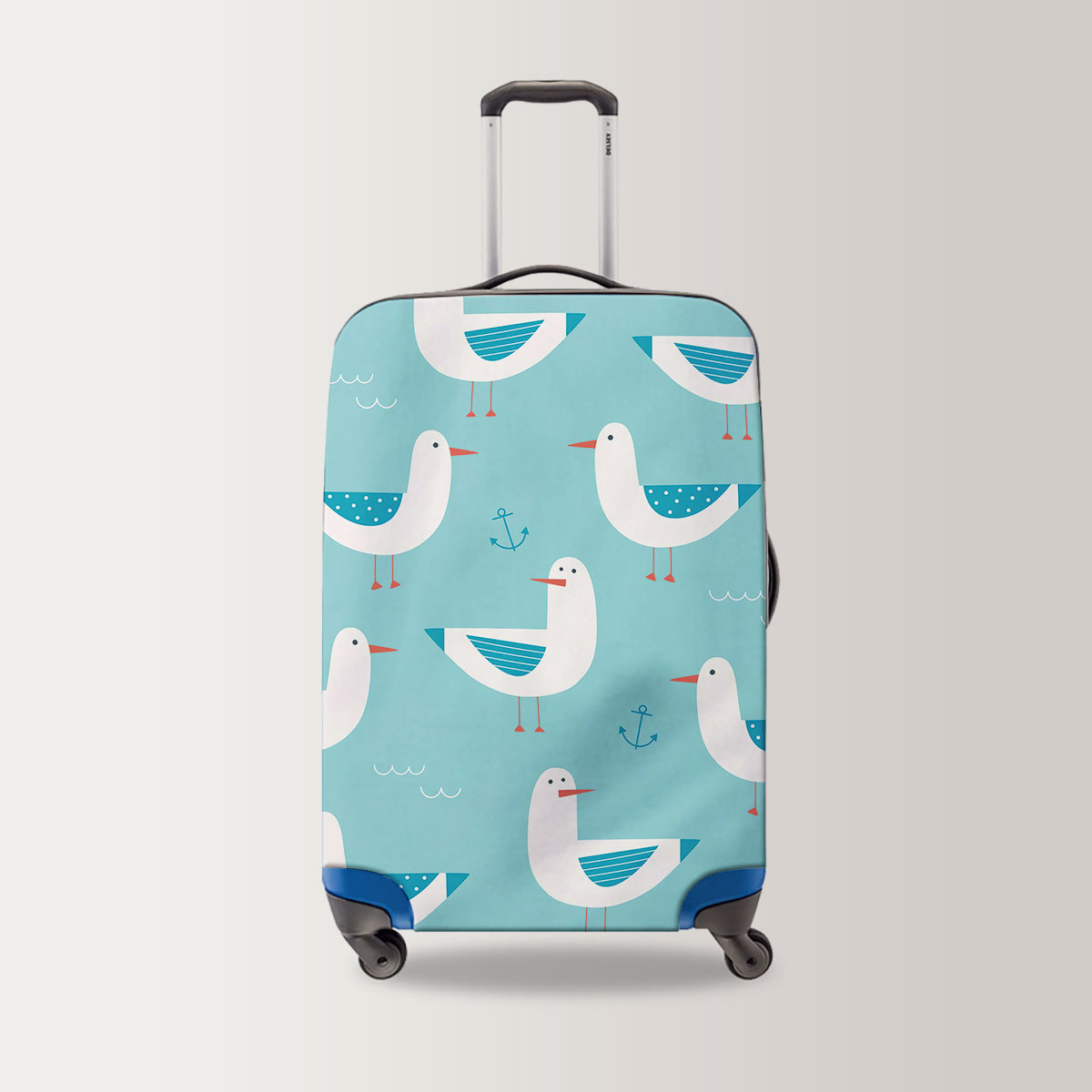 Blue Cartoon Seagull Luggage Bag
