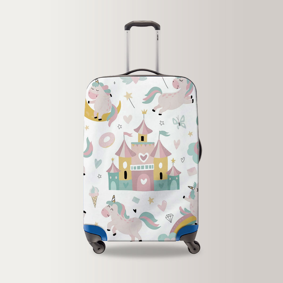 Funny Unicorn With Rainbow Castle Luggage Bag