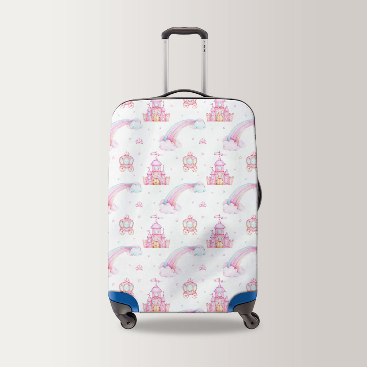 Seamless Pattern With Rainbow, Carriage And Castle Luggage Bag