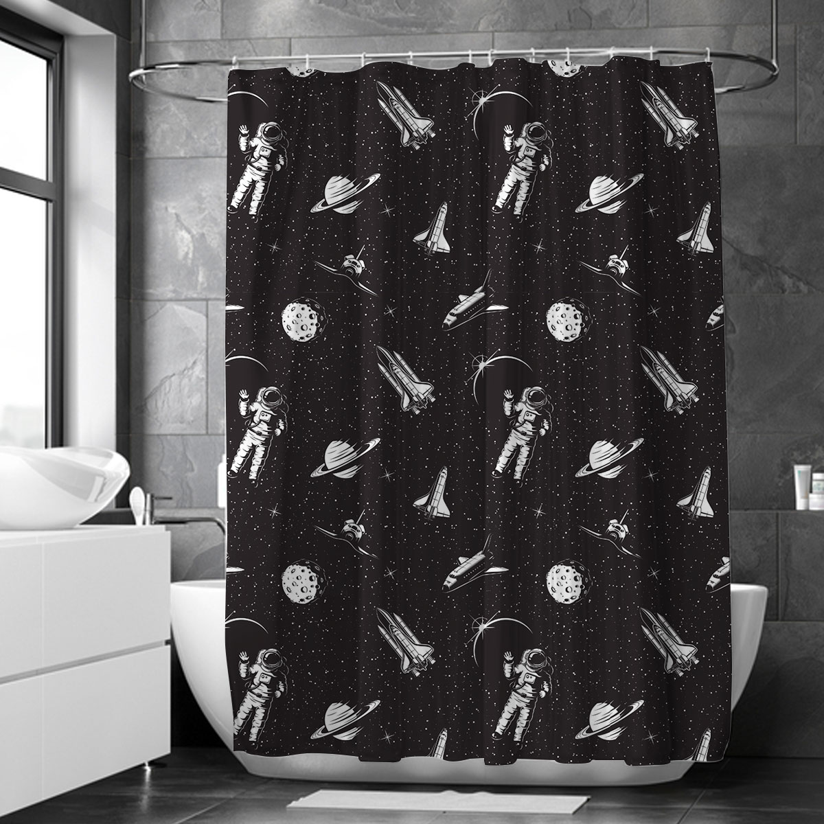 3D Black And White Astronaut Shower Curtain