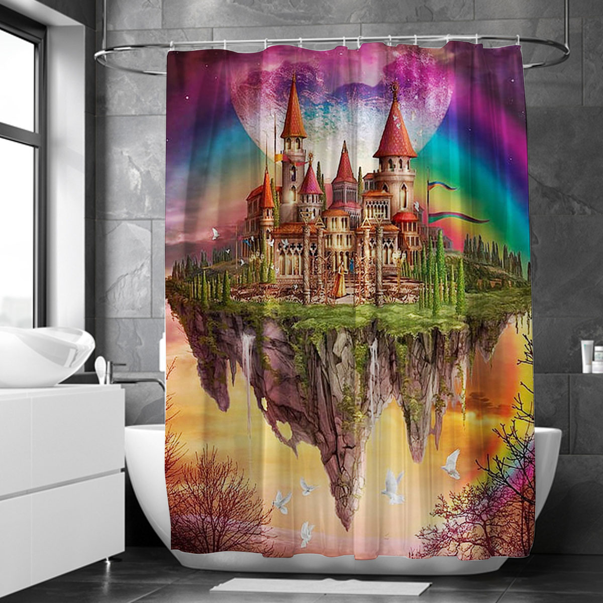 3D Magic Rainbow Castle Shower Curtain