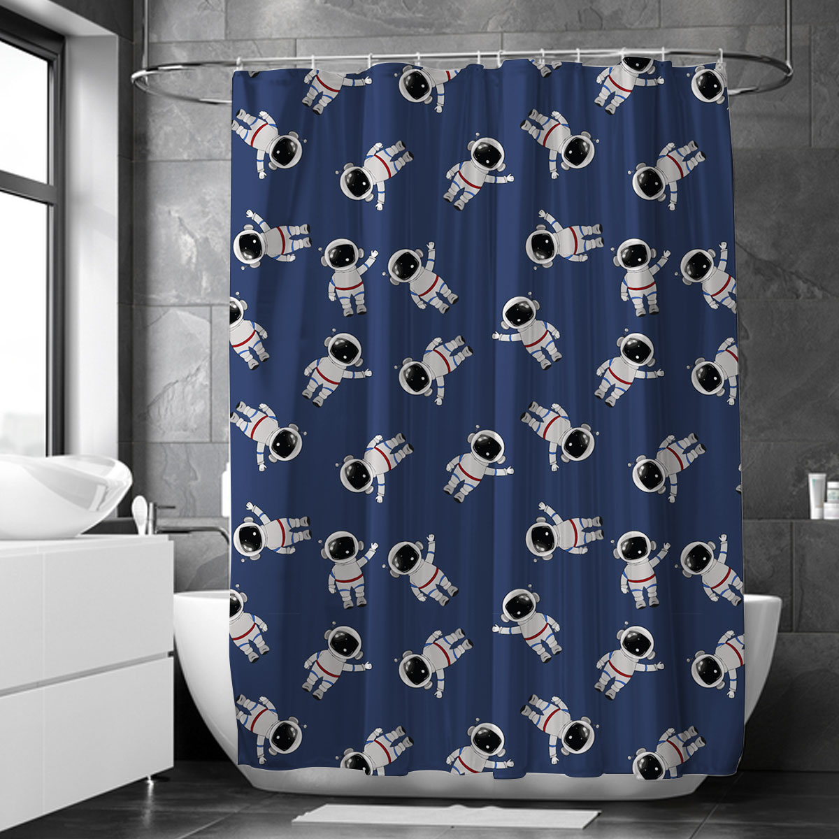 Astronaut On Blue Background Shower Curtain