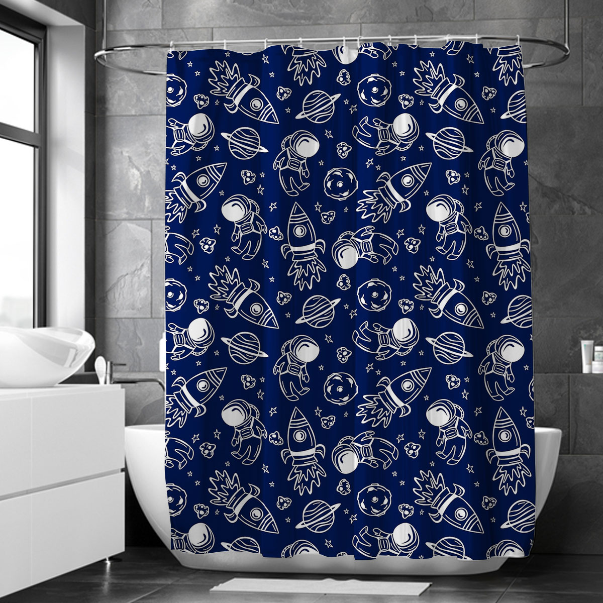 Astronaut in Doodle Style Shower Curtain