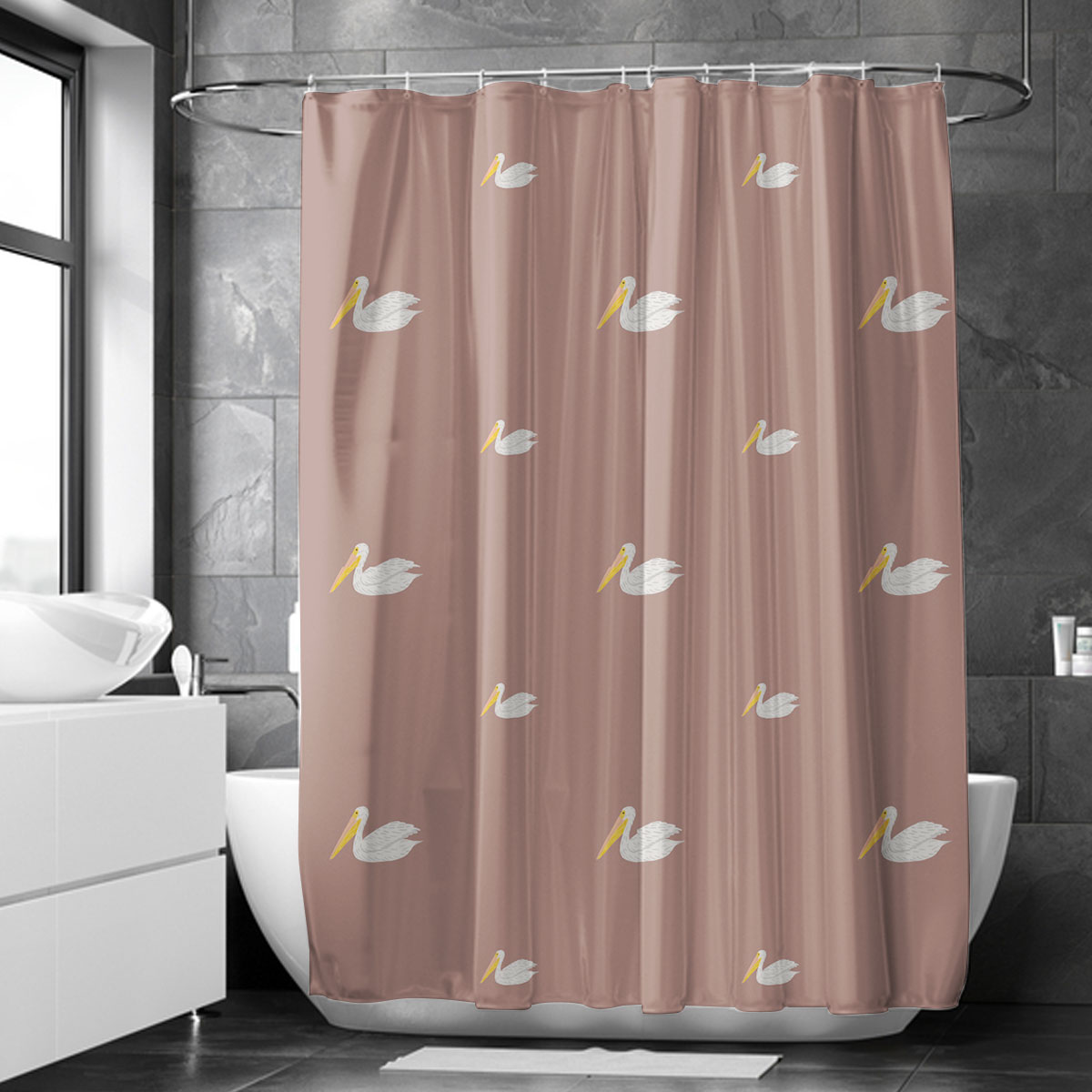 Big And Small Sitting Pelican Monogram Shower Curtain