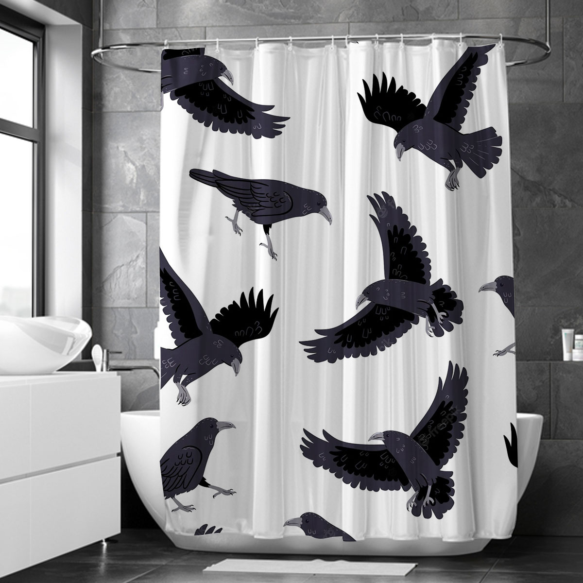 Black Crow Monogram Shower Curtain
