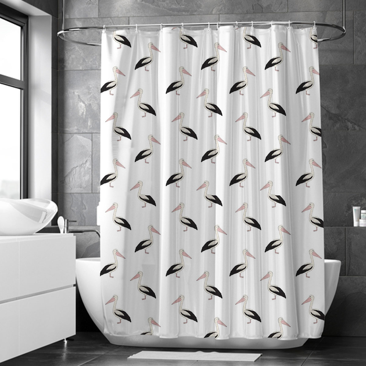 Black Wing Pelican Monogram Shower Curtain