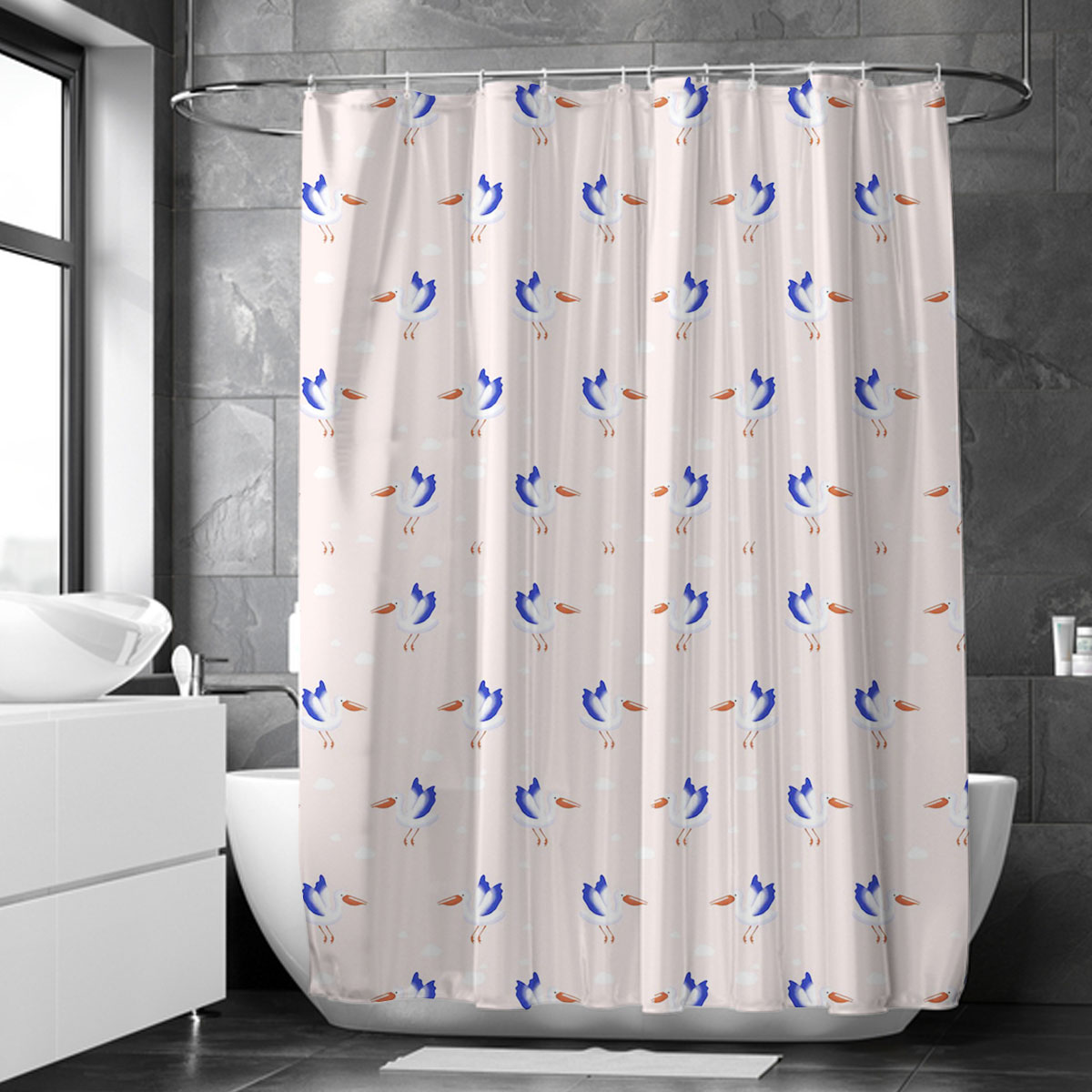 Blue Wing Pelican Monogram Shower Curtain