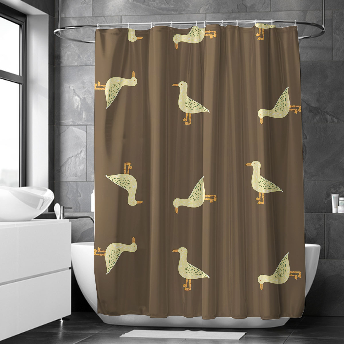 Brown Background Monogram Seagull Shower Curtain