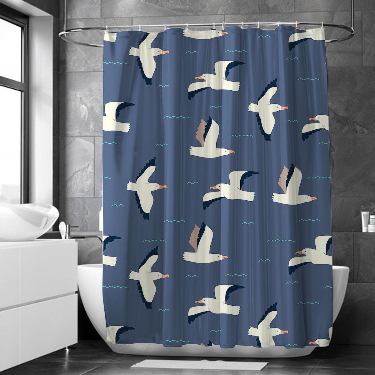 Cartoon Flying Seagull Shower Curtain