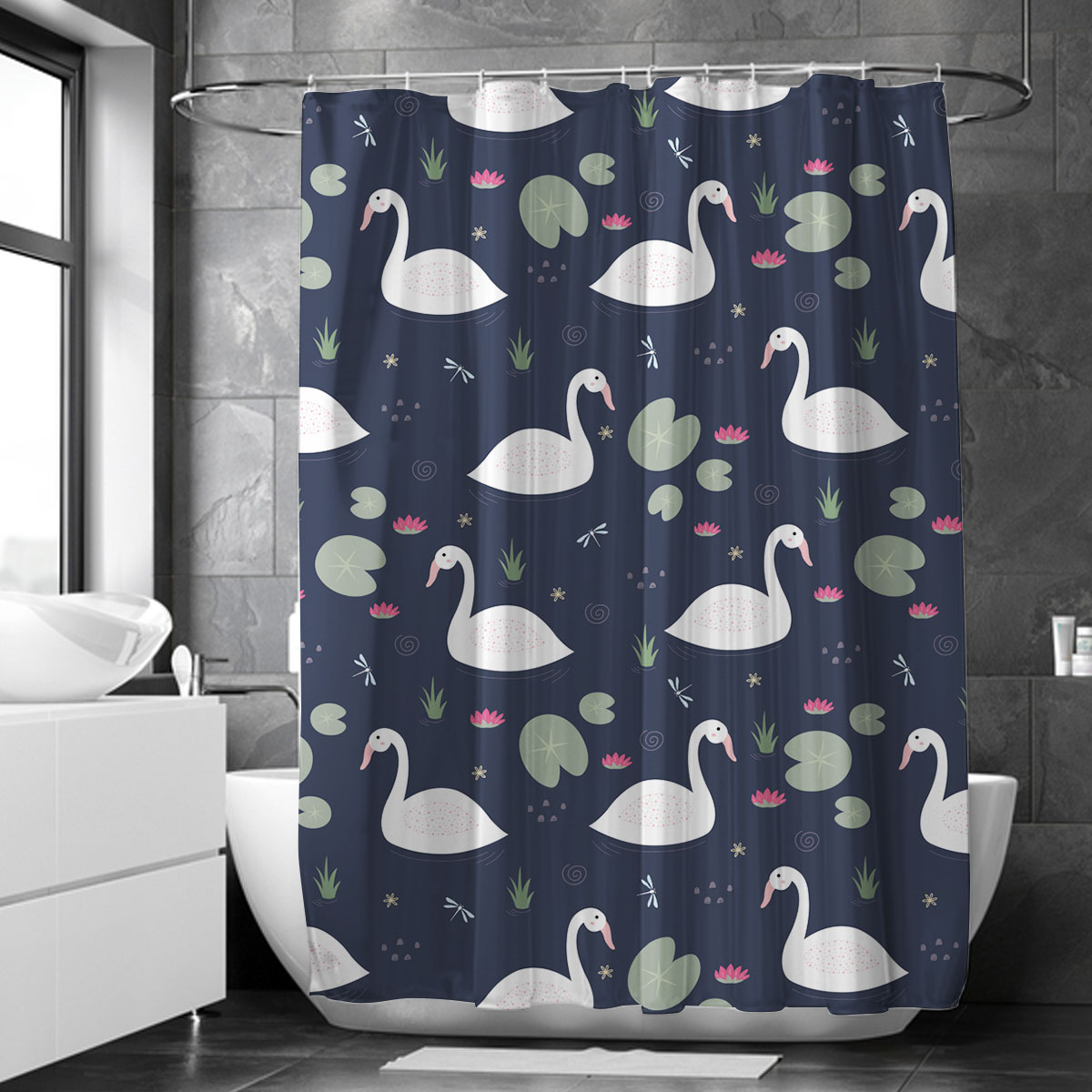 Cartoon Lake Swan Shower Curtain